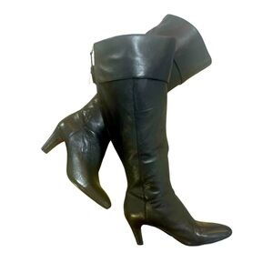 BAND-LINO Black leather Heeled Boots with Stiletto Heel and Knee-High Design